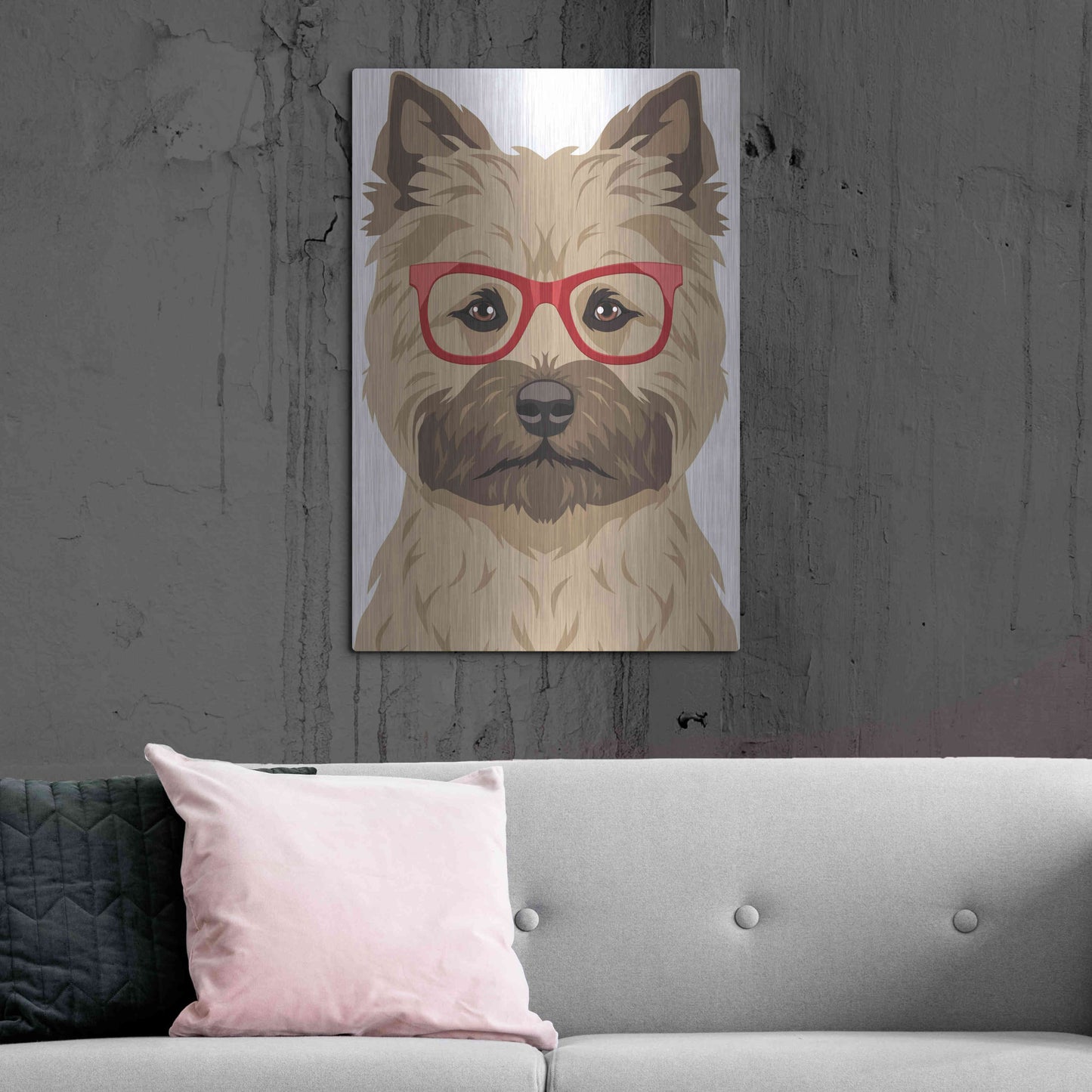 Luxe Metal Art 'Cairn Terrier Wearing Hipster Glasses' by Furbaby Affiliates, Metal Wall Art,24x36