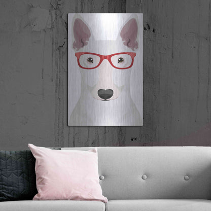 Luxe Metal Art 'Bull Terrier Wearing Hipster Glasses' by Furbaby Affiliates, Metal Wall Art,24x36