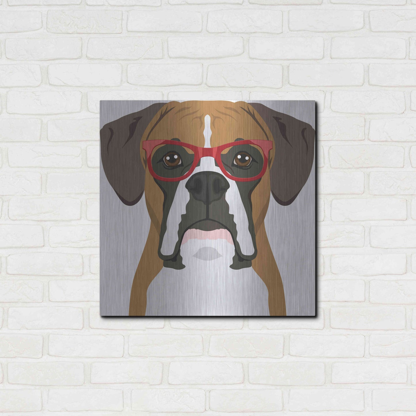 Luxe Metal Art 'Boxer Wearing Hipster Glasses' by Furbaby Affiliates, Metal Wall Art,24x24