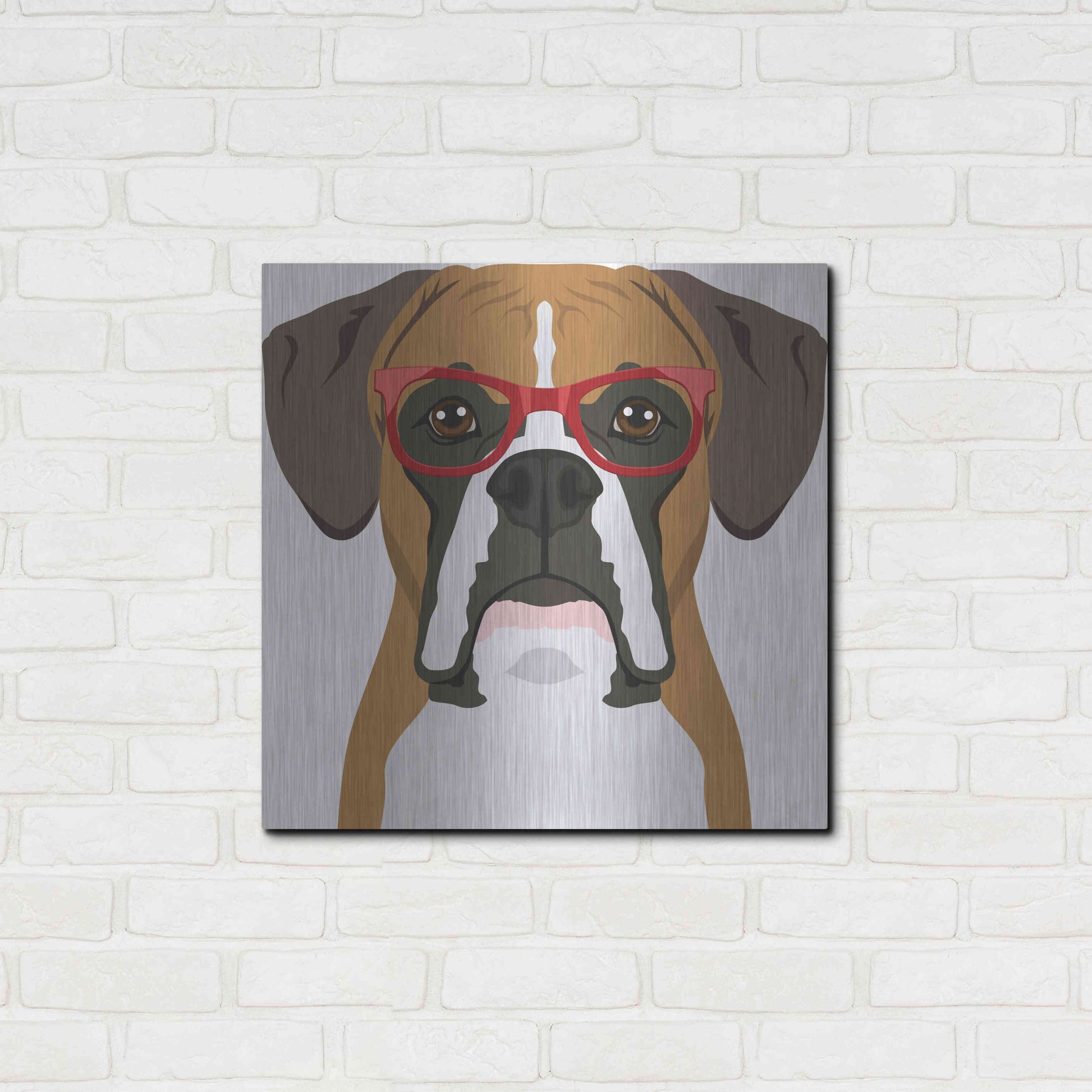 Luxe Metal Art 'Boxer Wearing Hipster Glasses' by Furbaby Affiliates, Metal Wall Art,24x24