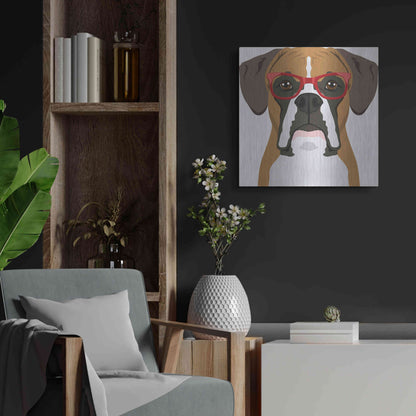 Luxe Metal Art 'Boxer Wearing Hipster Glasses' by Furbaby Affiliates, Metal Wall Art,24x24