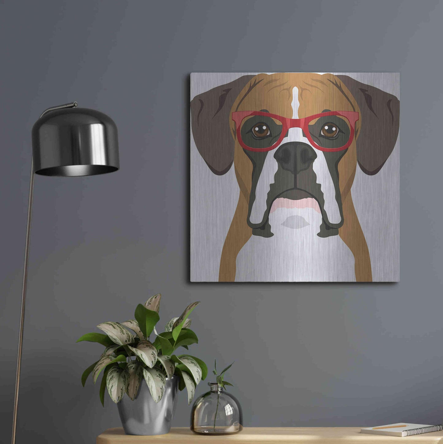 Luxe Metal Art 'Boxer Wearing Hipster Glasses' by Furbaby Affiliates, Metal Wall Art,24x24