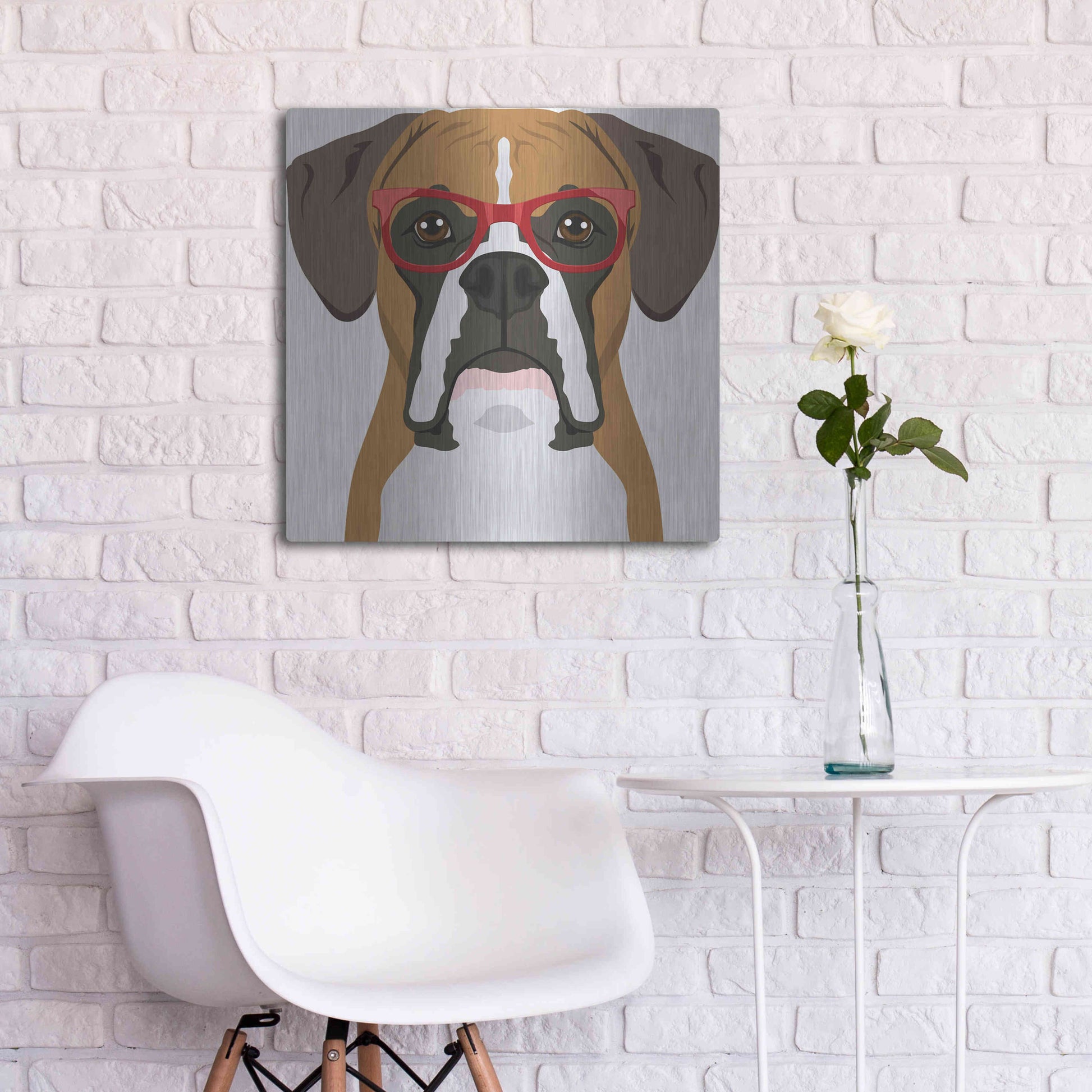 Luxe Metal Art 'Boxer Wearing Hipster Glasses' by Furbaby Affiliates, Metal Wall Art,24x24