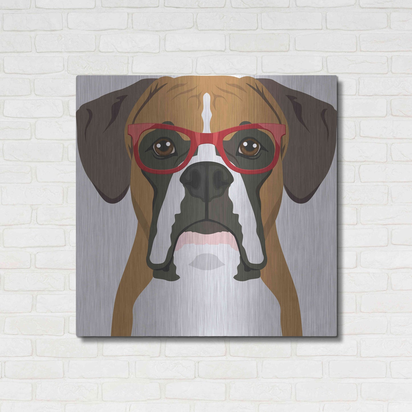 Luxe Metal Art 'Boxer Wearing Hipster Glasses' by Furbaby Affiliates, Metal Wall Art,36x36