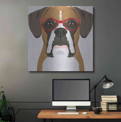 Luxe Metal Art 'Boxer Wearing Hipster Glasses' by Furbaby Affiliates, Metal Wall Art,36x36