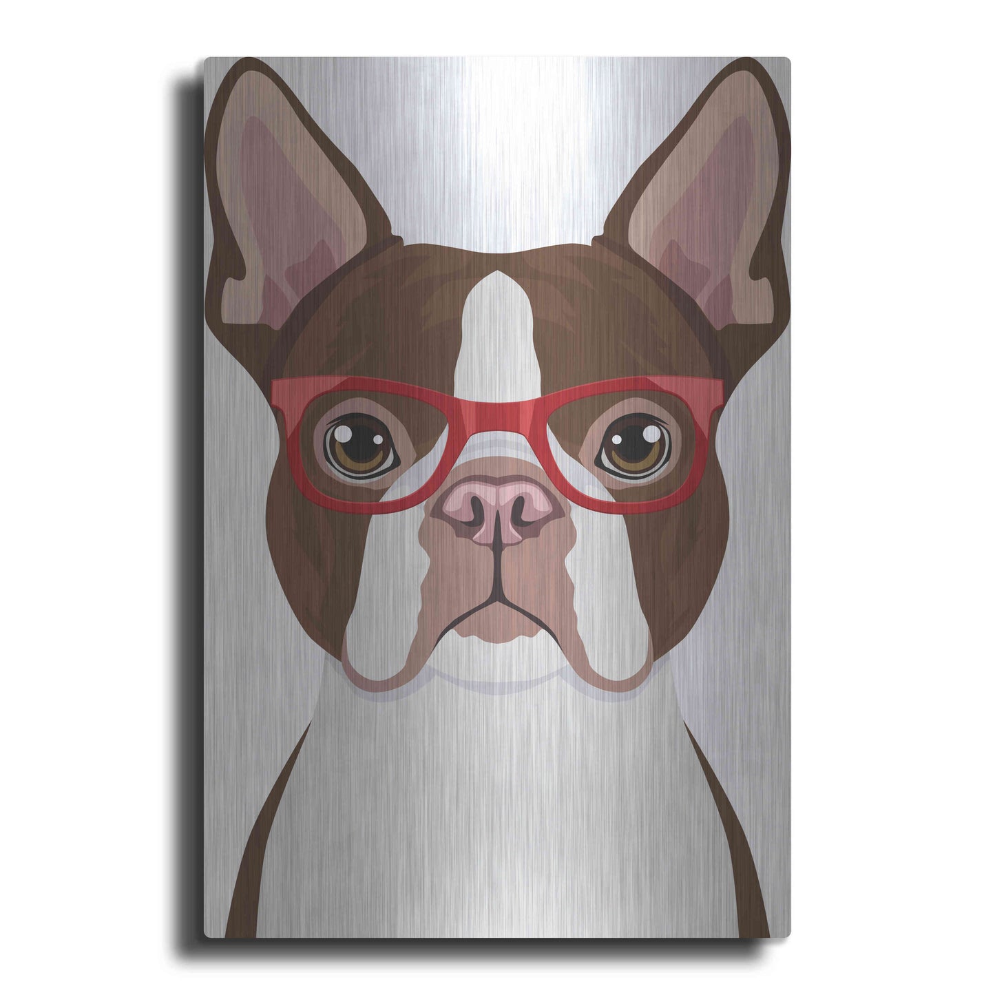 Luxe Metal Art 'Boston Terrier Wearing Hipster Glasses 2' by Furbaby Affiliates, Metal Wall Art