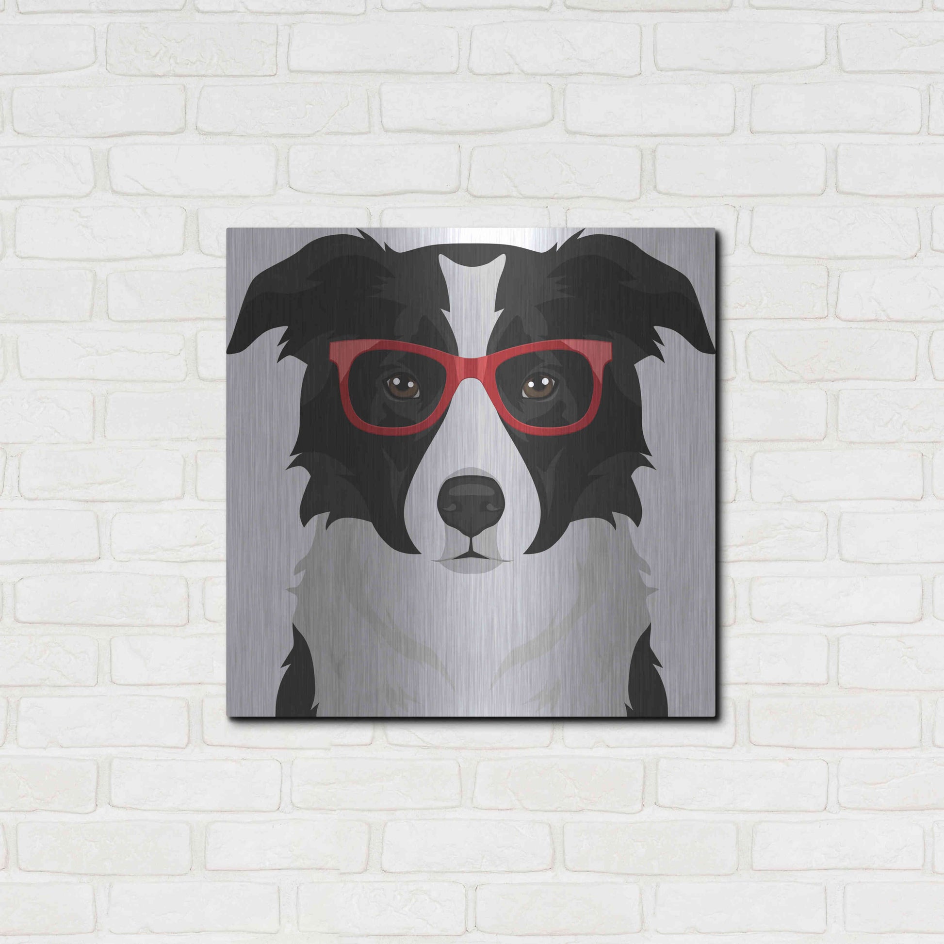 Luxe Metal Art 'Border Collie Wearing Hipster Glasses' by Furbaby Affiliates, Metal Wall Art,24x24