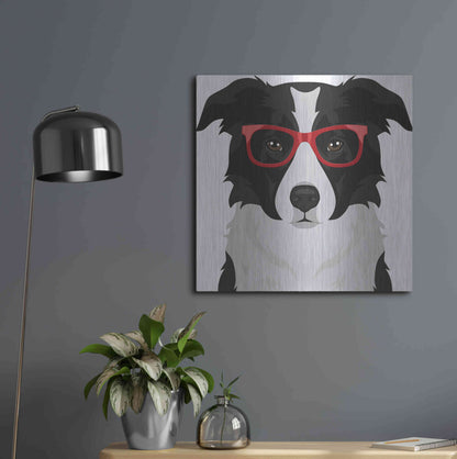 Luxe Metal Art 'Border Collie Wearing Hipster Glasses' by Furbaby Affiliates, Metal Wall Art,24x24