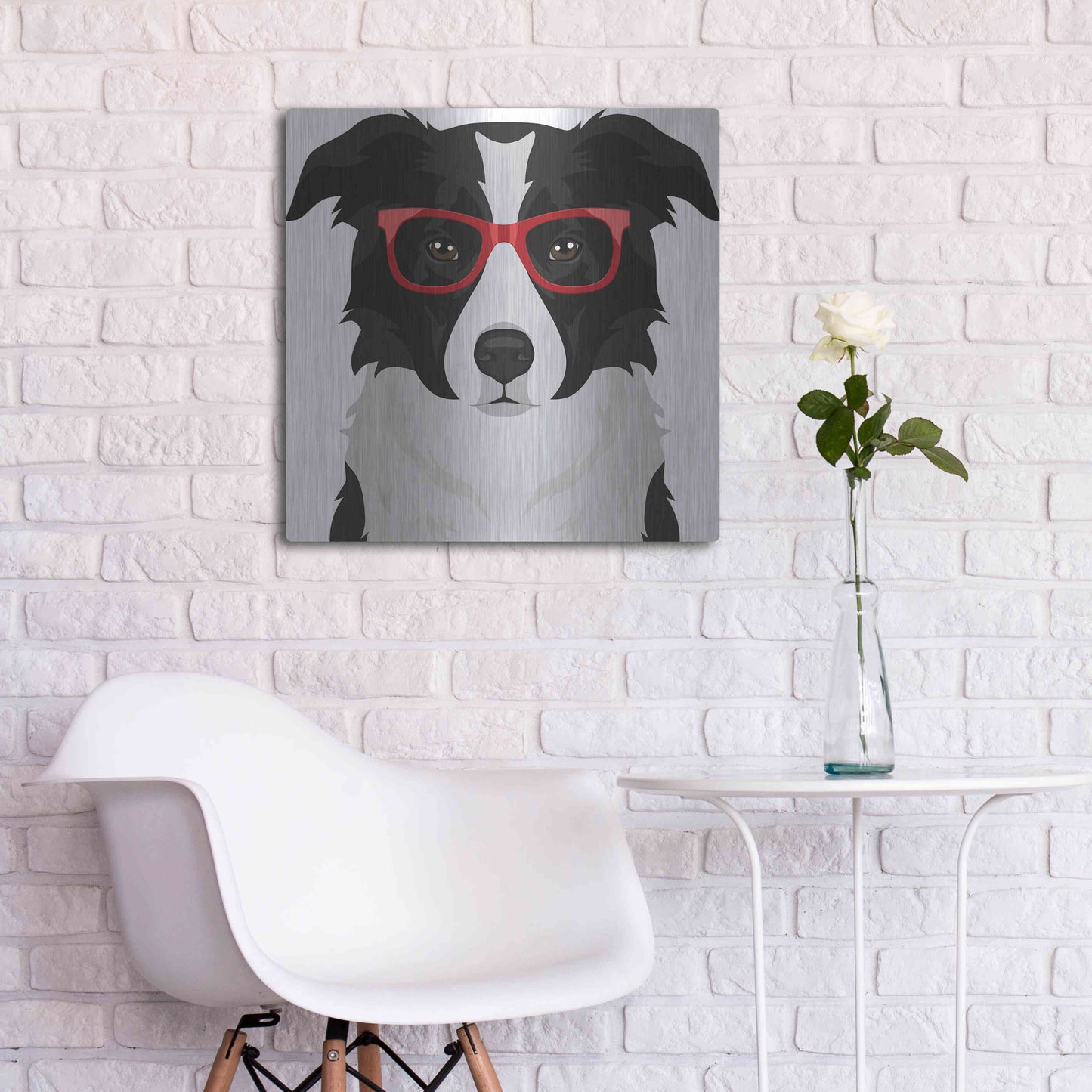 Luxe Metal Art 'Border Collie Wearing Hipster Glasses' by Furbaby Affiliates, Metal Wall Art,24x24