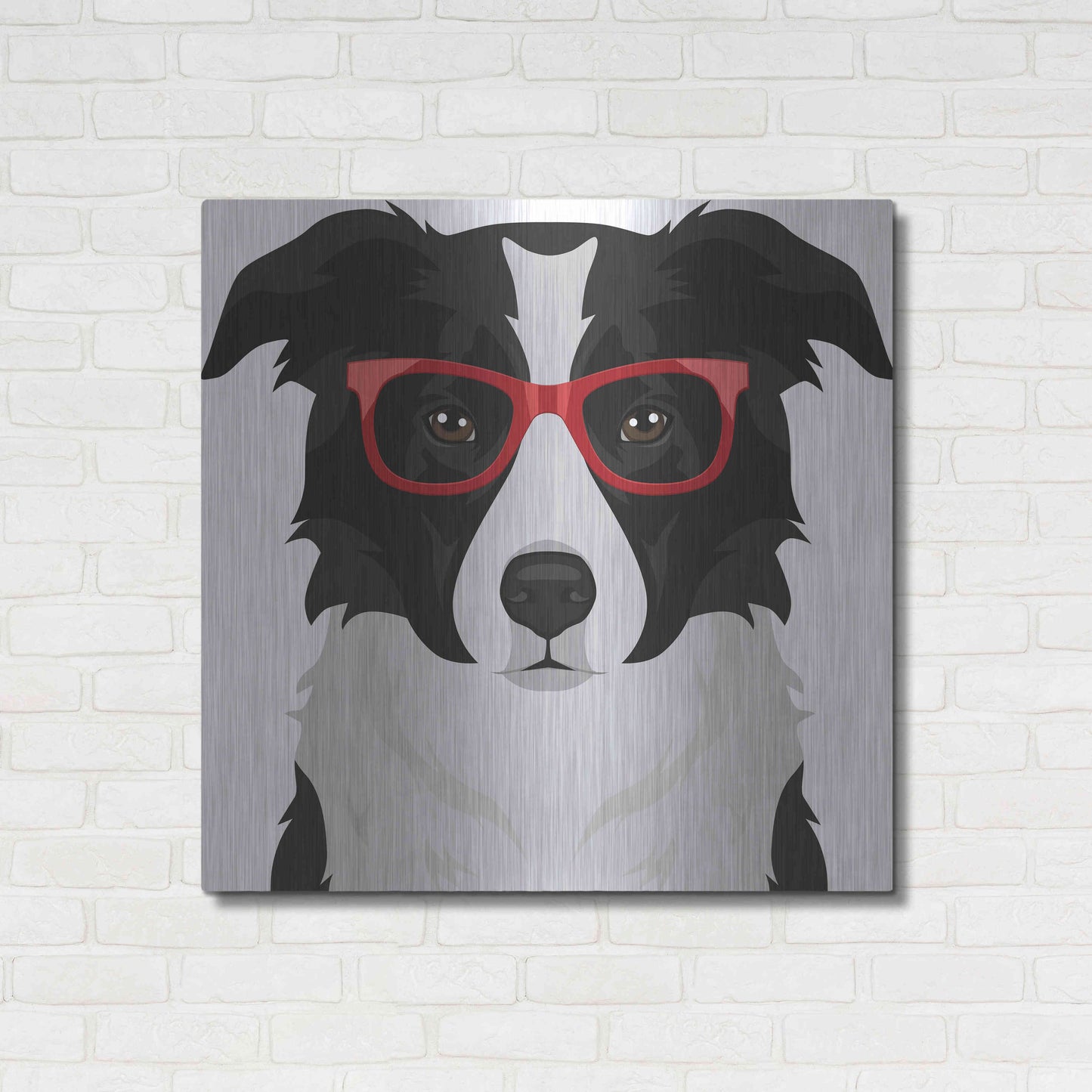Luxe Metal Art 'Border Collie Wearing Hipster Glasses' by Furbaby Affiliates, Metal Wall Art,36x36