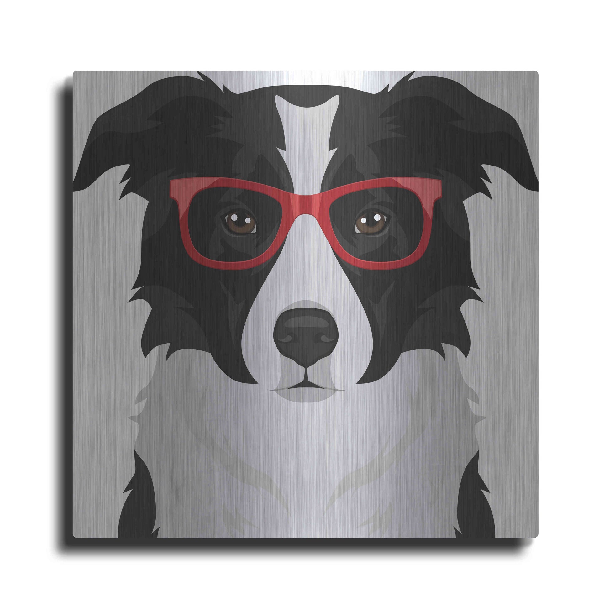 Luxe Metal Art 'Border Collie Wearing Hipster Glasses' by Furbaby Affiliates, Metal Wall Art