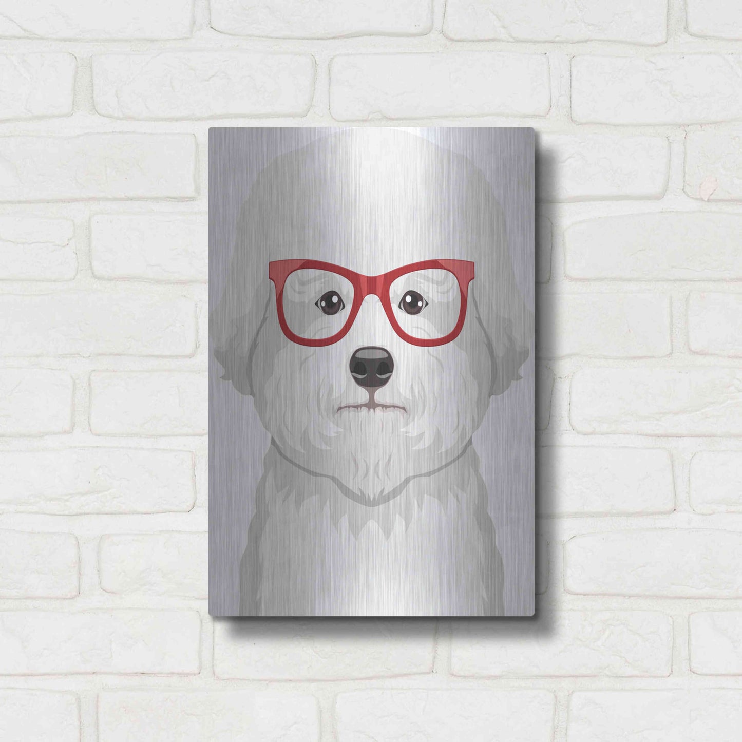 Luxe Metal Art 'Bichon Wearing Hipster Glasses' by Furbaby Affiliates, Metal Wall Art,12x16