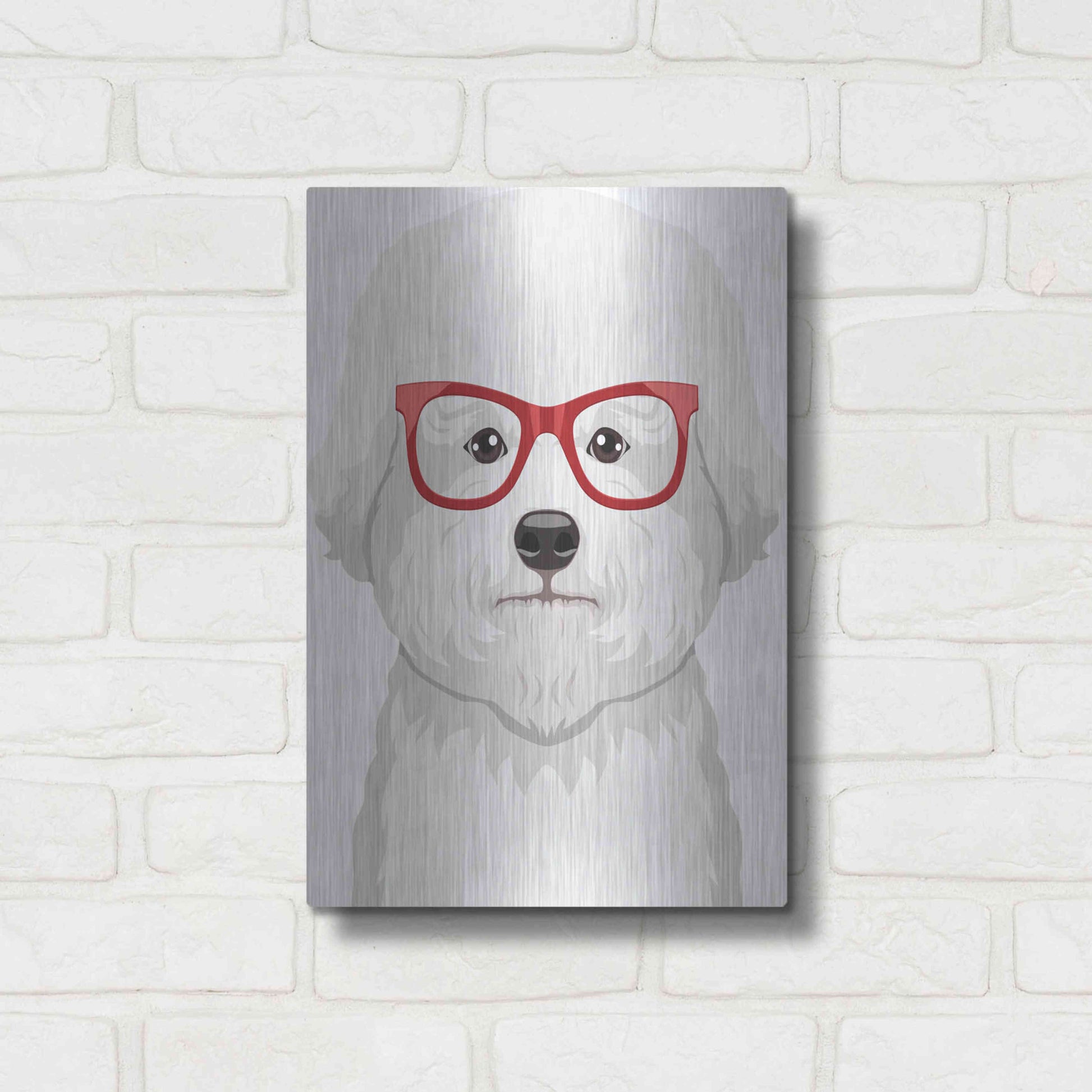 Luxe Metal Art 'Bichon Wearing Hipster Glasses' by Furbaby Affiliates, Metal Wall Art,12x16