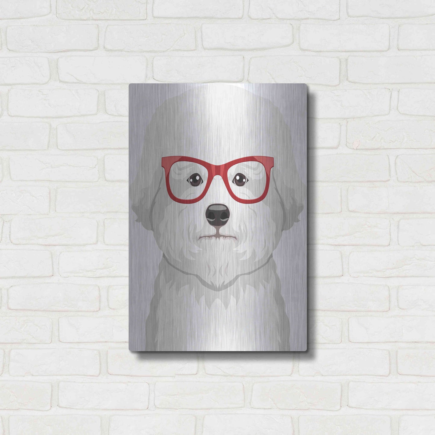 Luxe Metal Art 'Bichon Wearing Hipster Glasses' by Furbaby Affiliates, Metal Wall Art,16x24