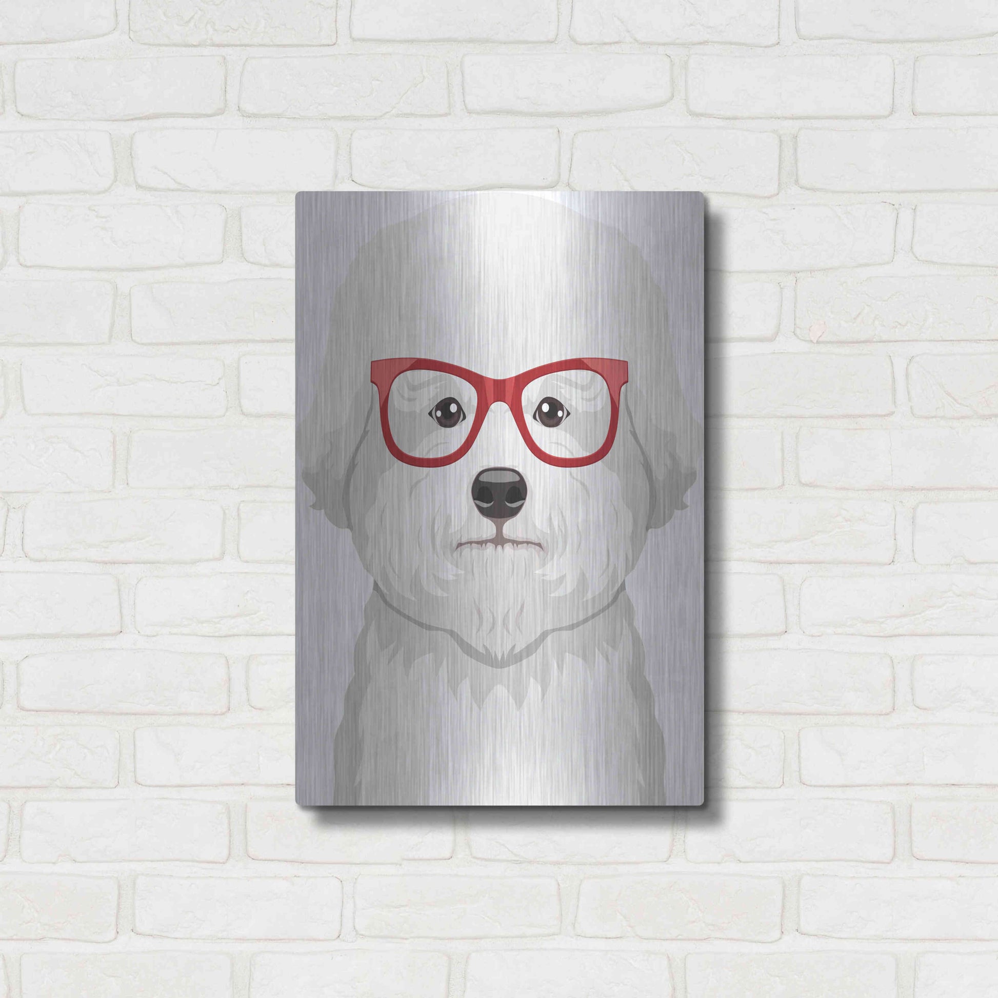 Luxe Metal Art 'Bichon Wearing Hipster Glasses' by Furbaby Affiliates, Metal Wall Art,16x24
