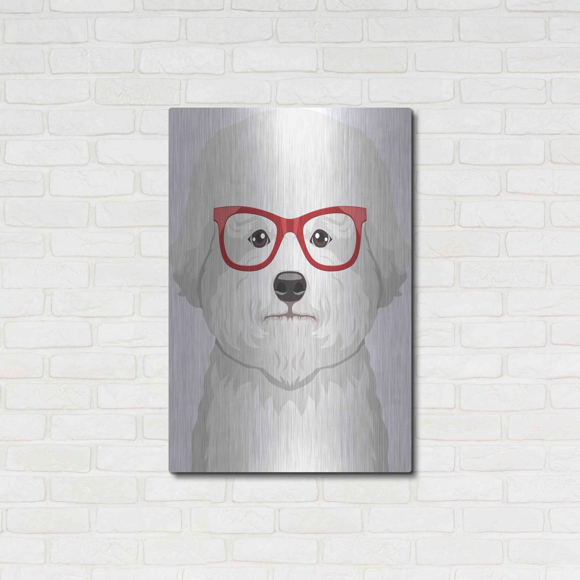 Luxe Metal Art 'Bichon Wearing Hipster Glasses' by Furbaby Affiliates, Metal Wall Art,24x36
