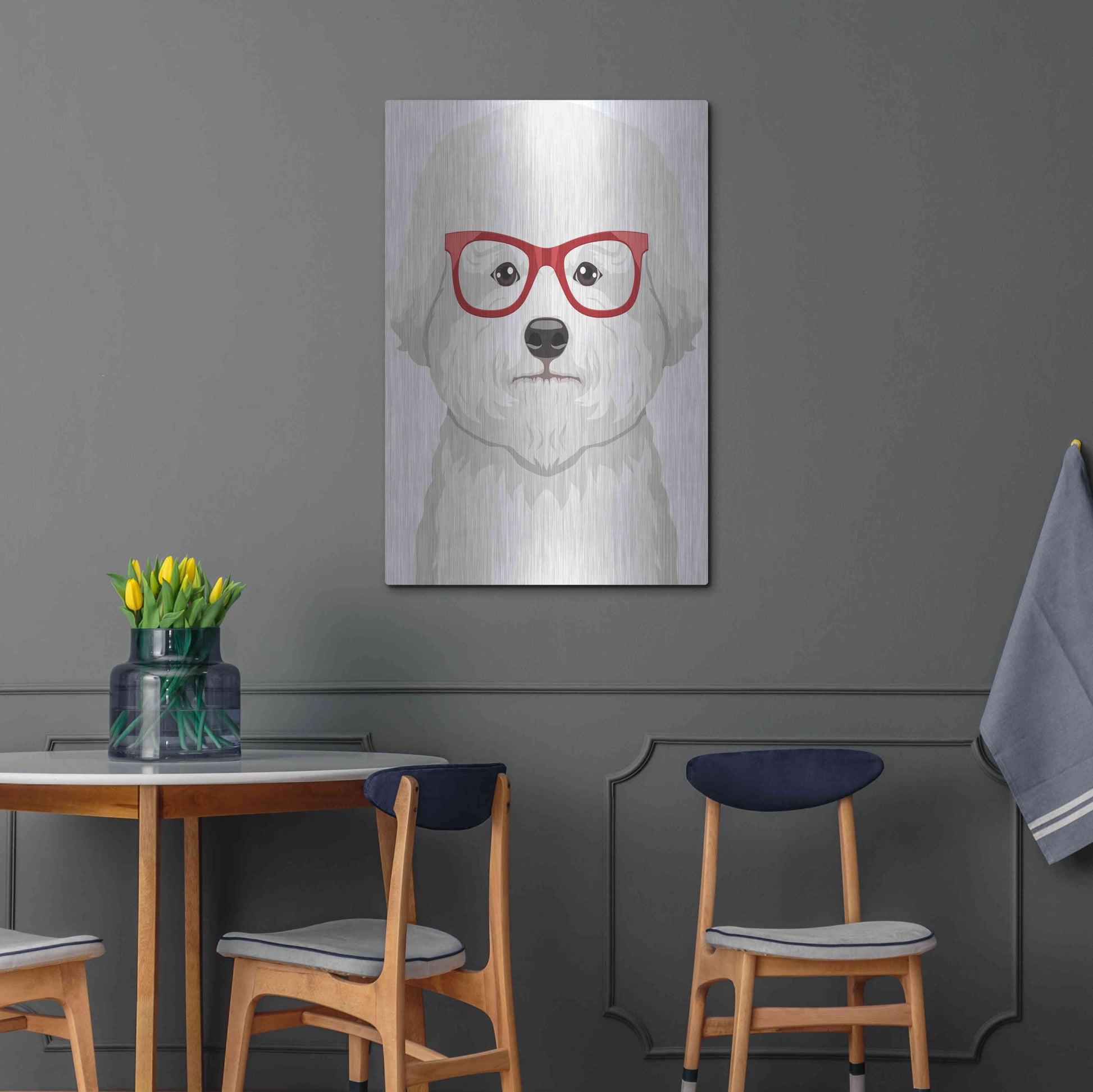 Luxe Metal Art 'Bichon Wearing Hipster Glasses' by Furbaby Affiliates, Metal Wall Art,24x36