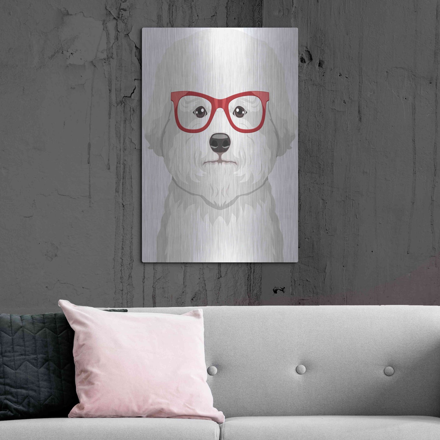 Luxe Metal Art 'Bichon Wearing Hipster Glasses' by Furbaby Affiliates, Metal Wall Art,24x36
