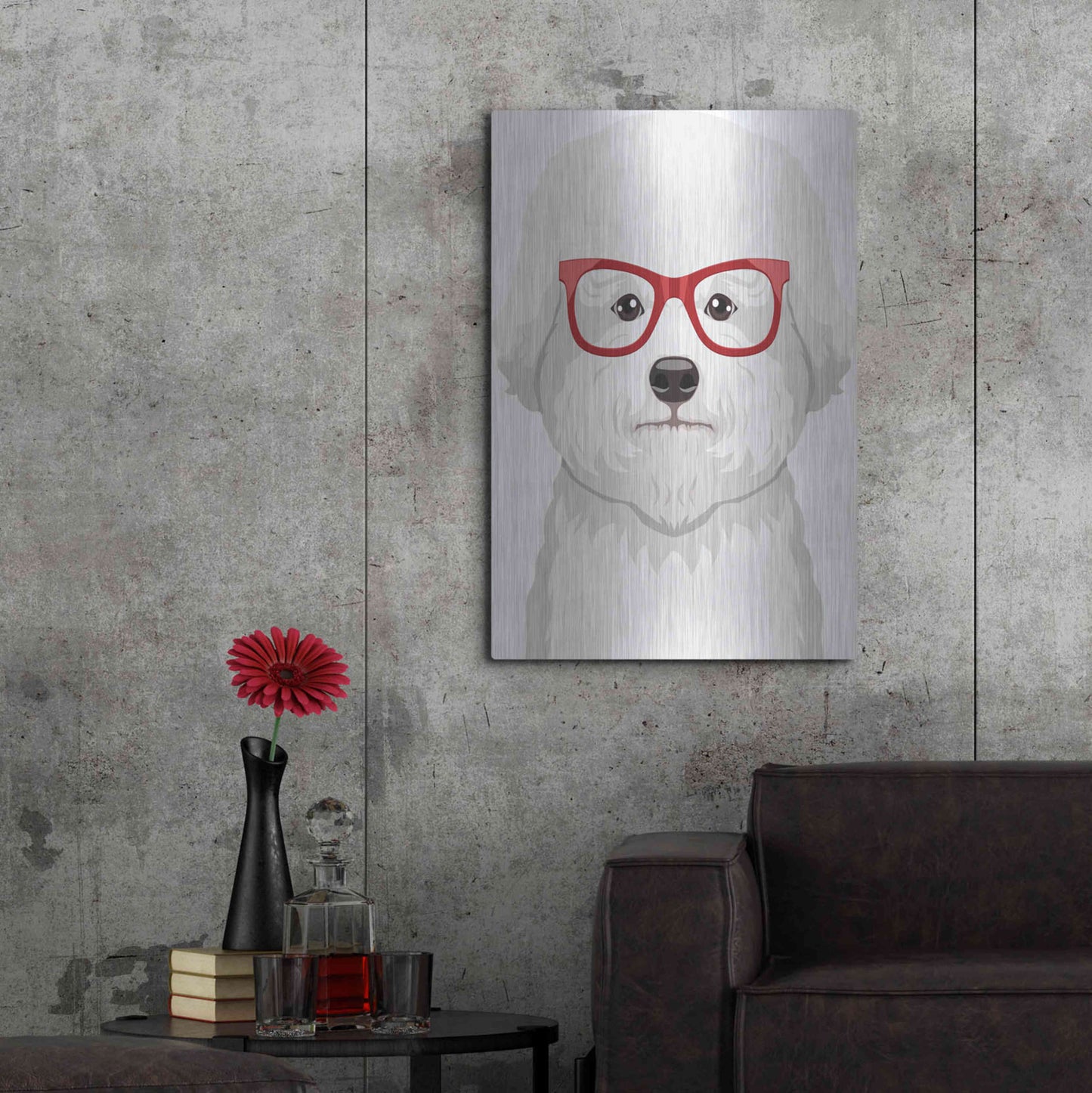 Luxe Metal Art 'Bichon Wearing Hipster Glasses' by Furbaby Affiliates, Metal Wall Art,24x36