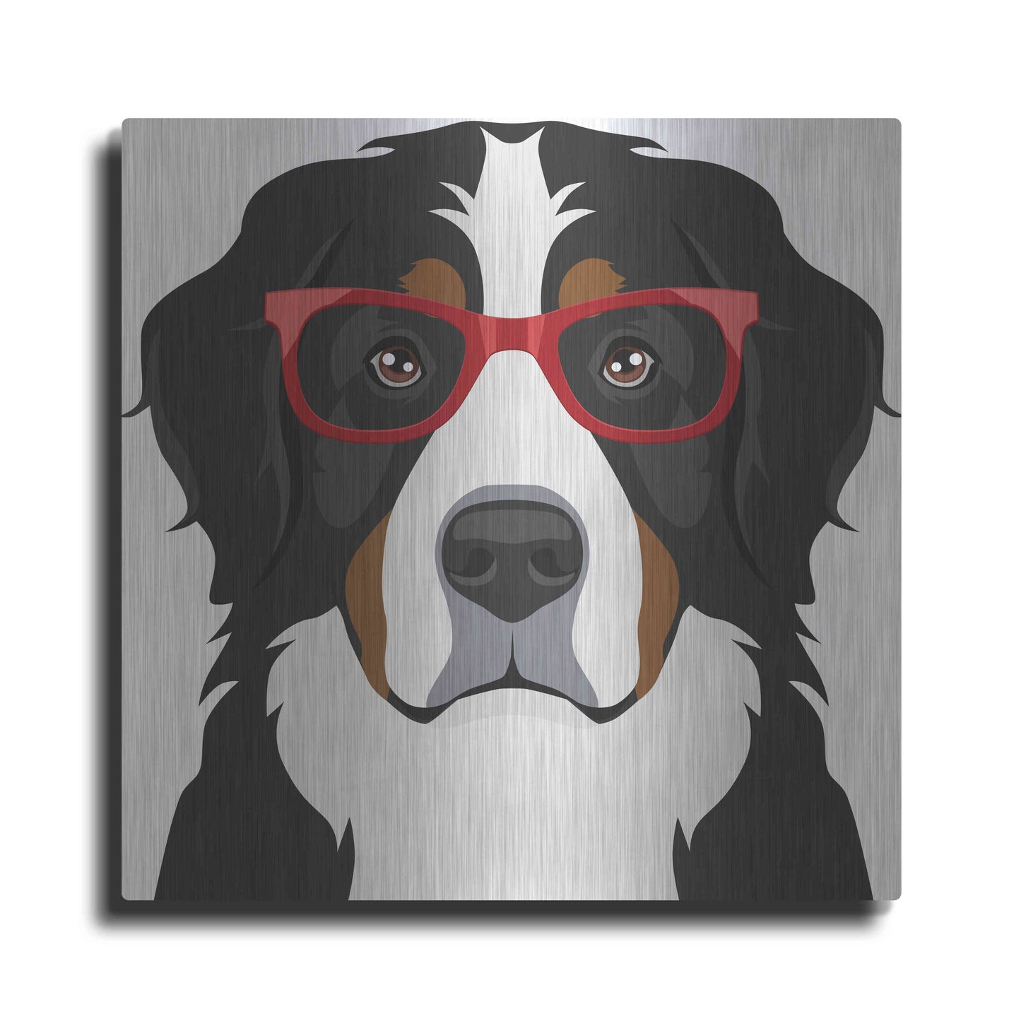 Luxe Metal Art 'Bernese Mountain Dog Wearing Hipster Glasses' by Furbaby Affiliates, Metal Wall Art