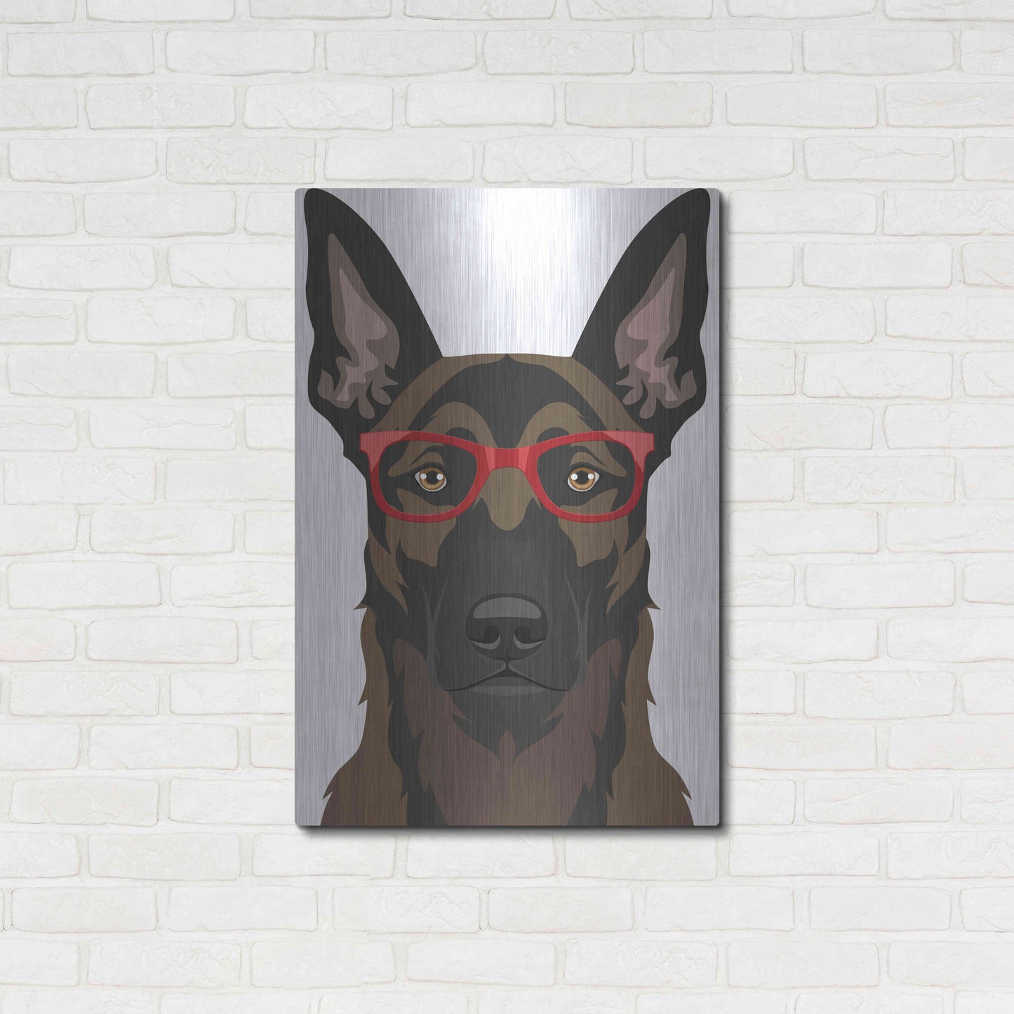 Luxe Metal Art 'Belgian Malinois Wearing Hipster Glasses' by Furbaby Affiliates, Metal Wall Art,24x36