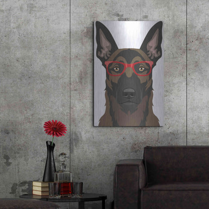 Luxe Metal Art 'Belgian Malinois Wearing Hipster Glasses' by Furbaby Affiliates, Metal Wall Art,24x36