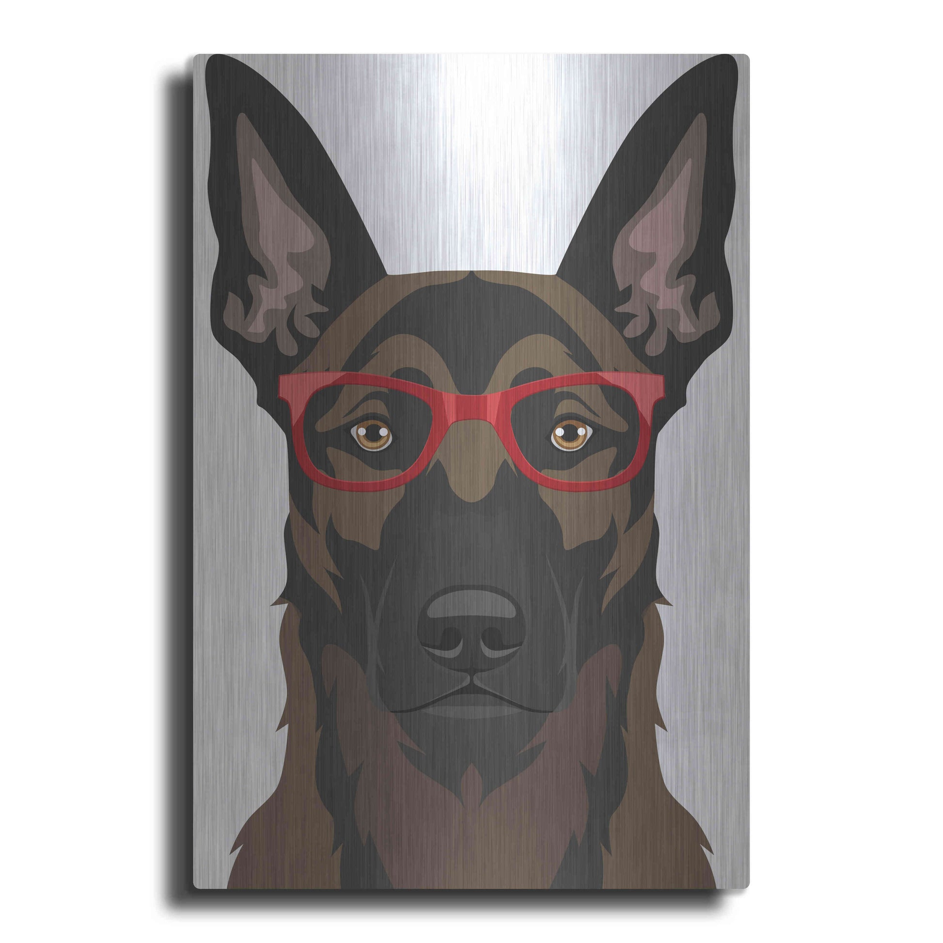 Luxe Metal Art 'Belgian Malinois Wearing Hipster Glasses' by Furbaby Affiliates, Metal Wall Art