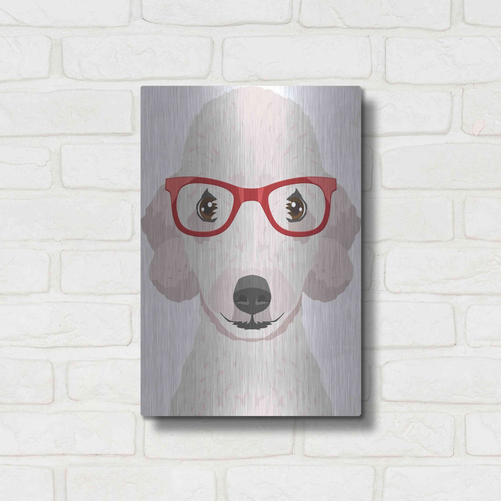 Luxe Metal Art 'Bedlington Terrier Wearing Hipster Glasses' by Furbaby Affiliates, Metal Wall Art,12x16