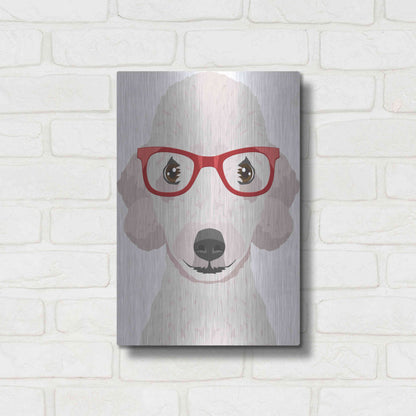 Luxe Metal Art 'Bedlington Terrier Wearing Hipster Glasses' by Furbaby Affiliates, Metal Wall Art,12x16
