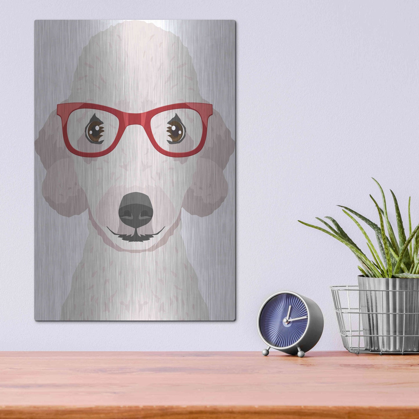 Luxe Metal Art 'Bedlington Terrier Wearing Hipster Glasses' by Furbaby Affiliates, Metal Wall Art,12x16