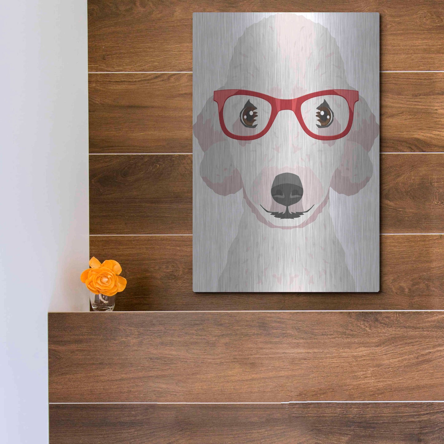 Luxe Metal Art 'Bedlington Terrier Wearing Hipster Glasses' by Furbaby Affiliates, Metal Wall Art,12x16