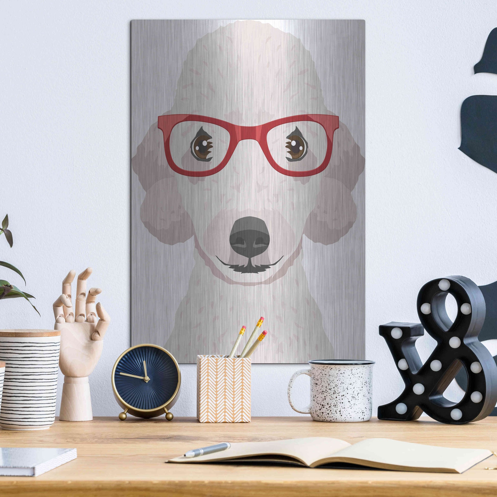 Luxe Metal Art 'Bedlington Terrier Wearing Hipster Glasses' by Furbaby Affiliates, Metal Wall Art,12x16