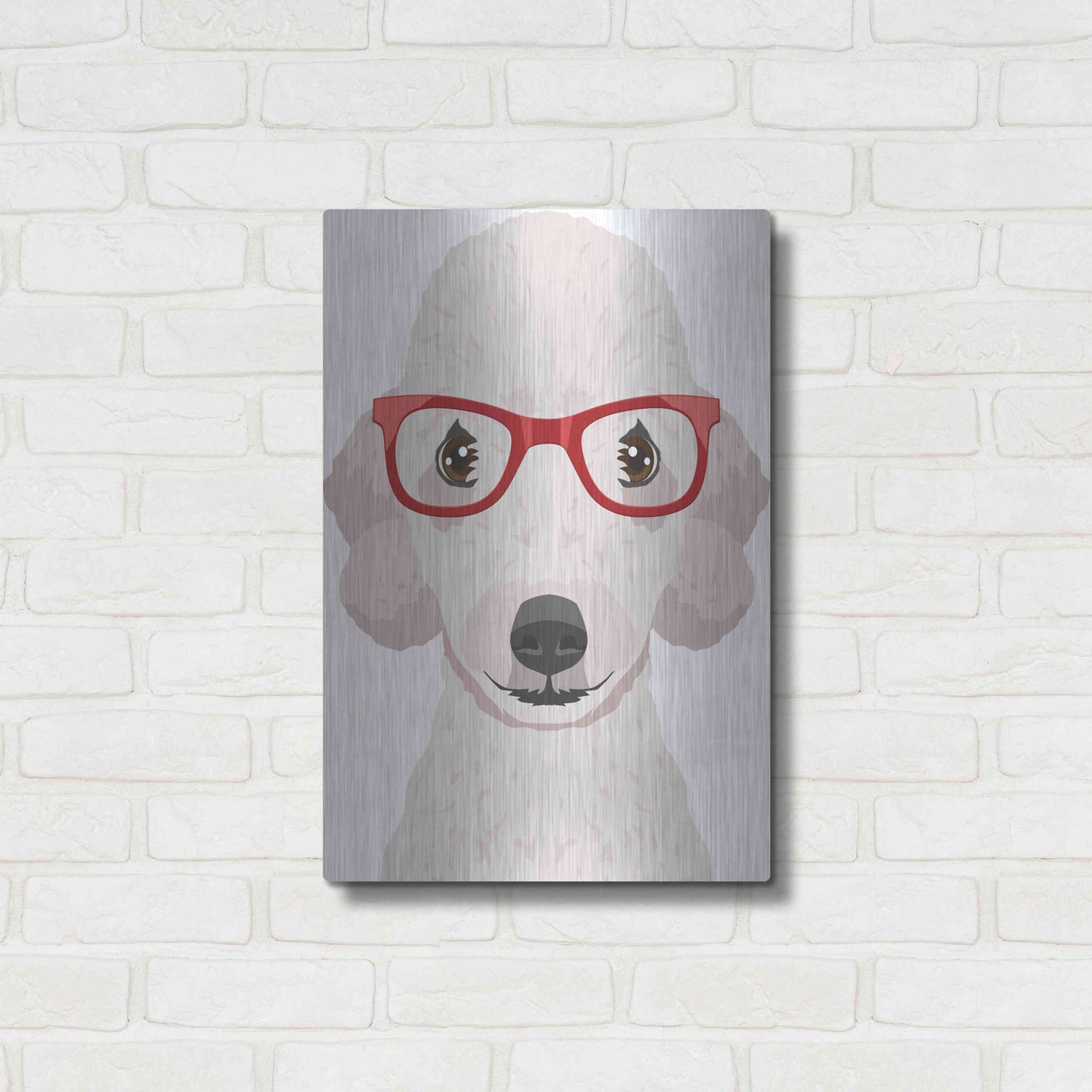 Luxe Metal Art 'Bedlington Terrier Wearing Hipster Glasses' by Furbaby Affiliates, Metal Wall Art,16x24