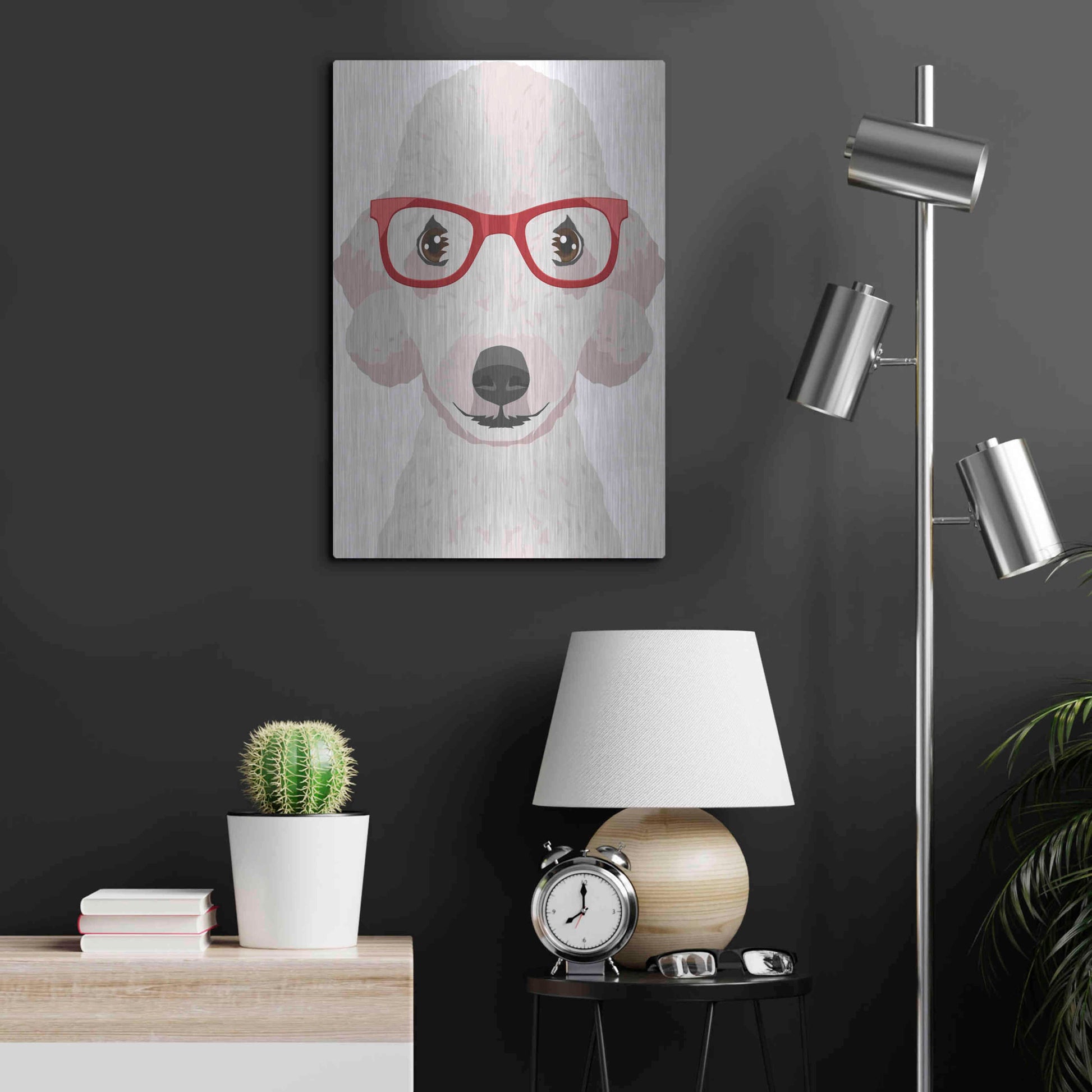 Luxe Metal Art 'Bedlington Terrier Wearing Hipster Glasses' by Furbaby Affiliates, Metal Wall Art,16x24