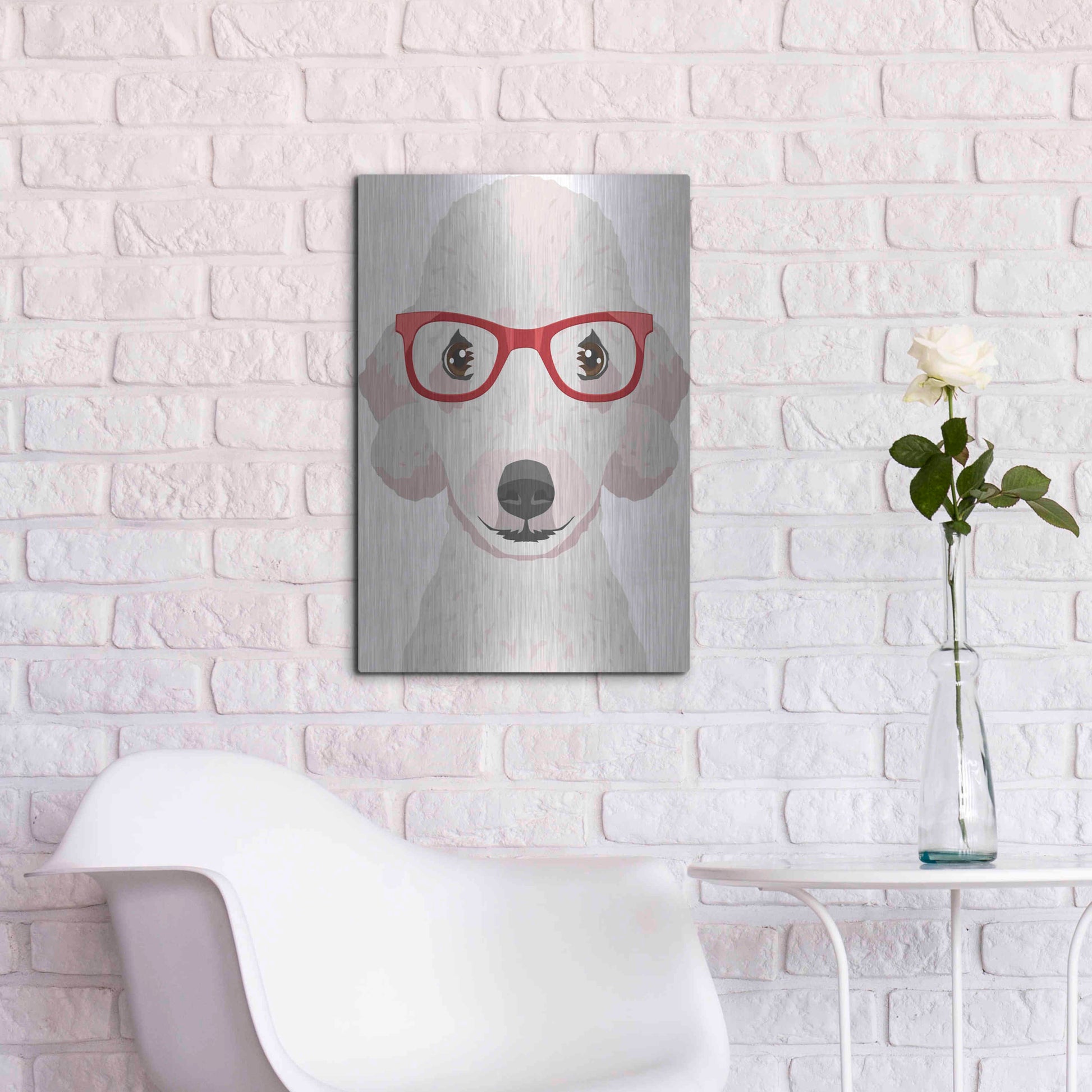 Luxe Metal Art 'Bedlington Terrier Wearing Hipster Glasses' by Furbaby Affiliates, Metal Wall Art,16x24