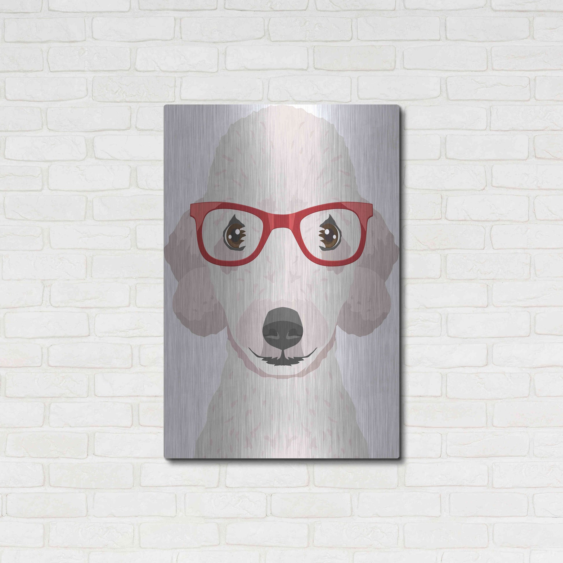 Luxe Metal Art 'Bedlington Terrier Wearing Hipster Glasses' by Furbaby Affiliates, Metal Wall Art,24x36