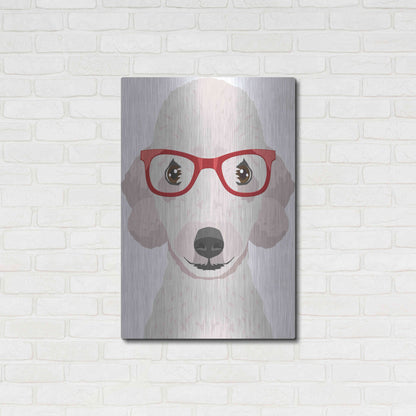 Luxe Metal Art 'Bedlington Terrier Wearing Hipster Glasses' by Furbaby Affiliates, Metal Wall Art,24x36