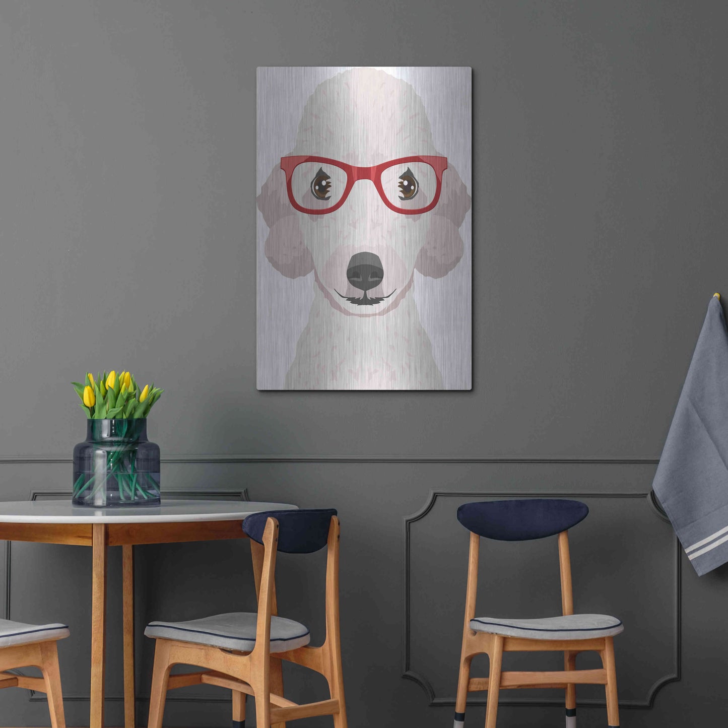 Luxe Metal Art 'Bedlington Terrier Wearing Hipster Glasses' by Furbaby Affiliates, Metal Wall Art,24x36