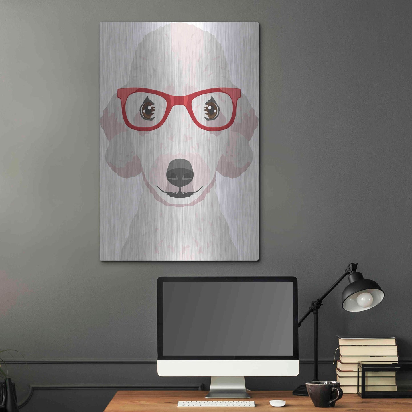 Luxe Metal Art 'Bedlington Terrier Wearing Hipster Glasses' by Furbaby Affiliates, Metal Wall Art,24x36