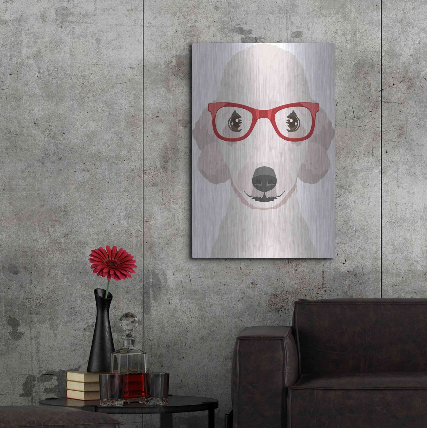 Luxe Metal Art 'Bedlington Terrier Wearing Hipster Glasses' by Furbaby Affiliates, Metal Wall Art,24x36