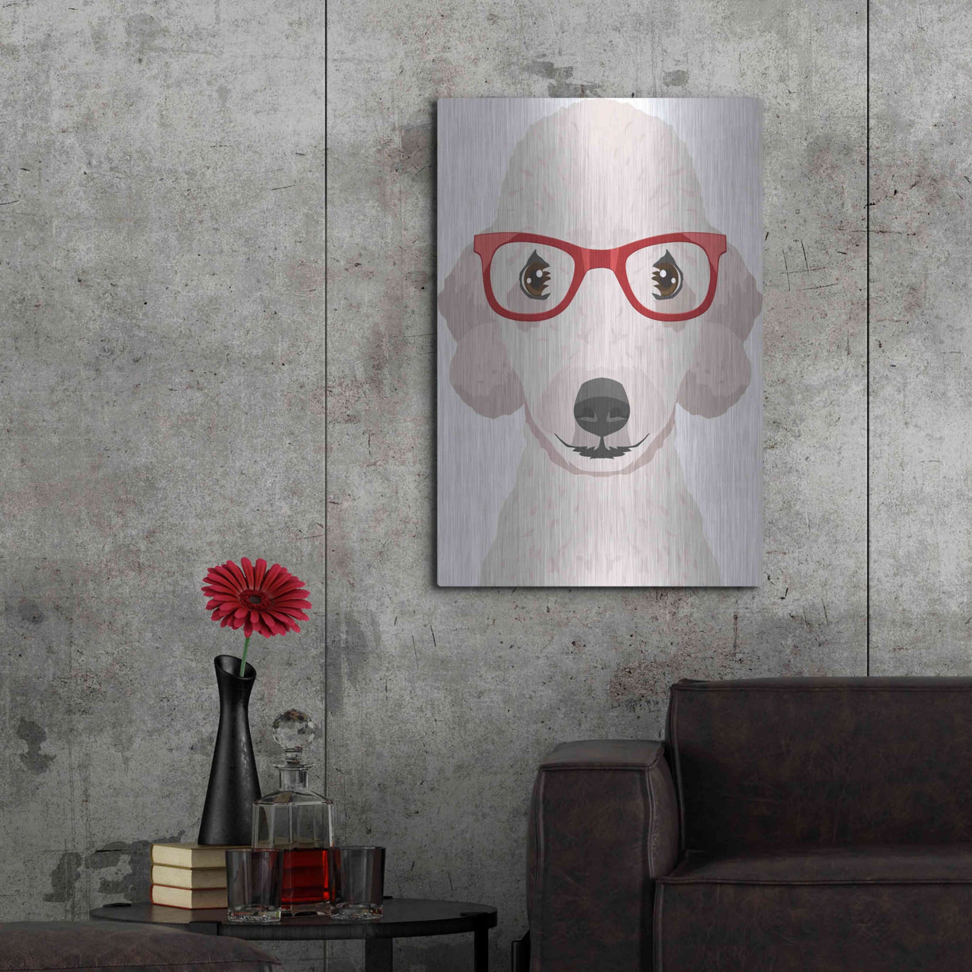 Luxe Metal Art 'Bedlington Terrier Wearing Hipster Glasses' by Furbaby Affiliates, Metal Wall Art,24x36