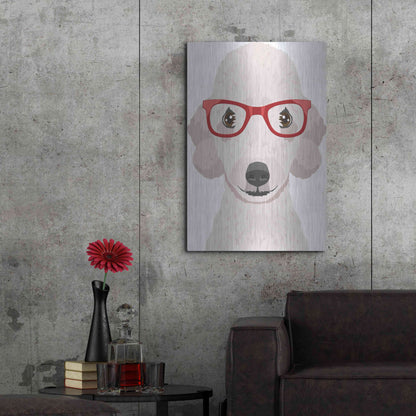 Luxe Metal Art 'Bedlington Terrier Wearing Hipster Glasses' by Furbaby Affiliates, Metal Wall Art,24x36