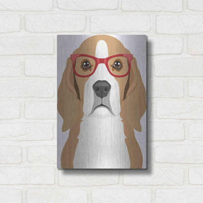Luxe Metal Art 'Beagle Wearing Hipster Glasses' by Furbaby Affiliates, Metal Wall Art,12x16