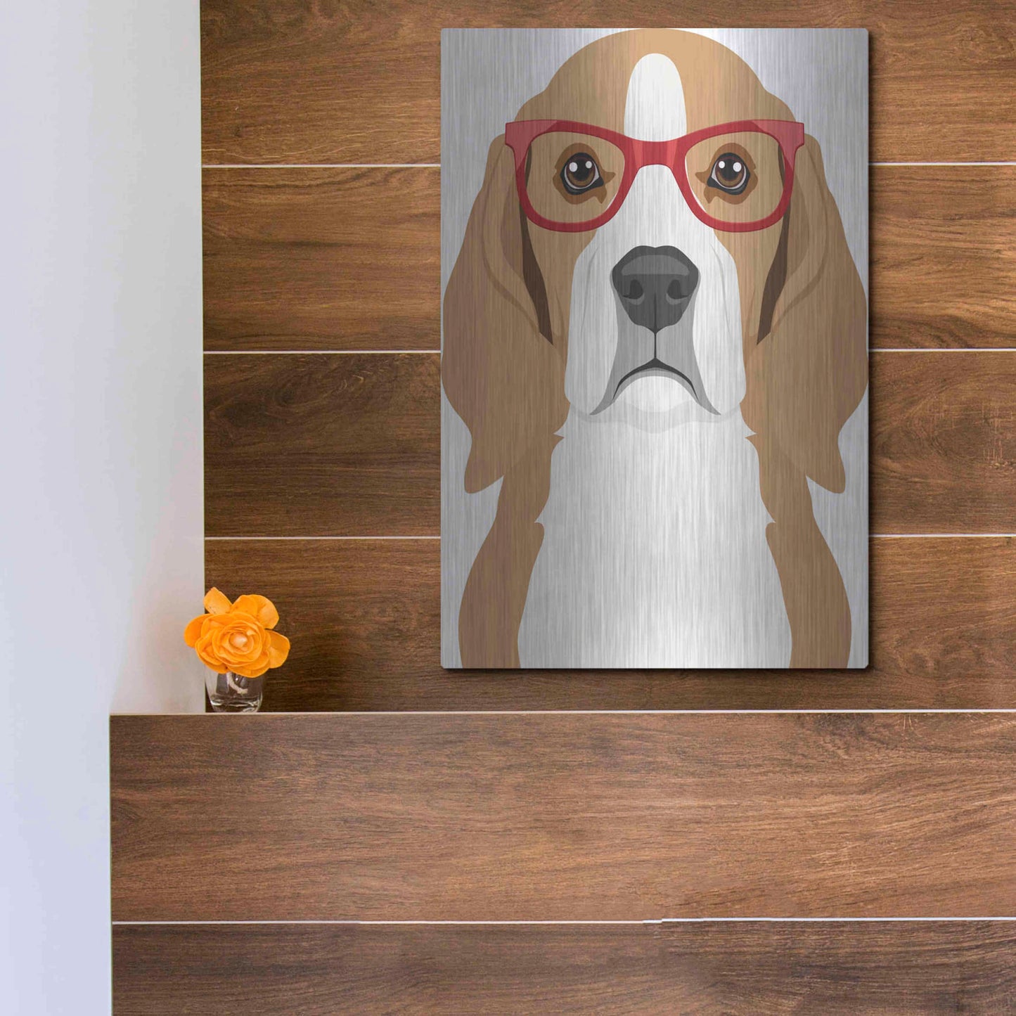 Luxe Metal Art 'Beagle Wearing Hipster Glasses' by Furbaby Affiliates, Metal Wall Art,12x16
