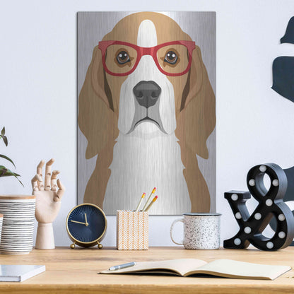 Luxe Metal Art 'Beagle Wearing Hipster Glasses' by Furbaby Affiliates, Metal Wall Art,12x16