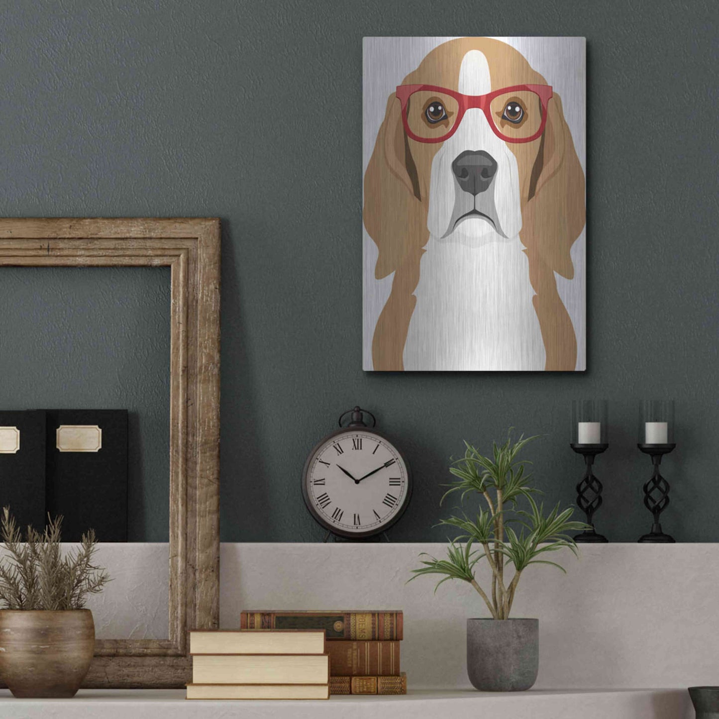Luxe Metal Art 'Beagle Wearing Hipster Glasses' by Furbaby Affiliates, Metal Wall Art,12x16