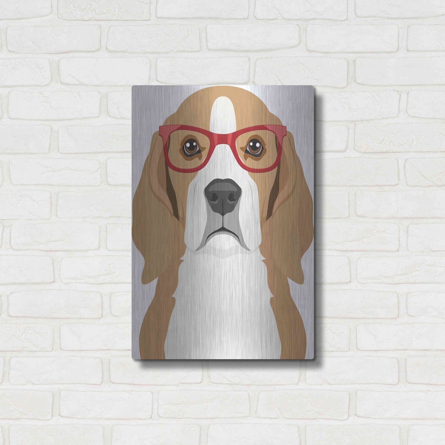 Luxe Metal Art 'Beagle Wearing Hipster Glasses' by Furbaby Affiliates, Metal Wall Art,16x24