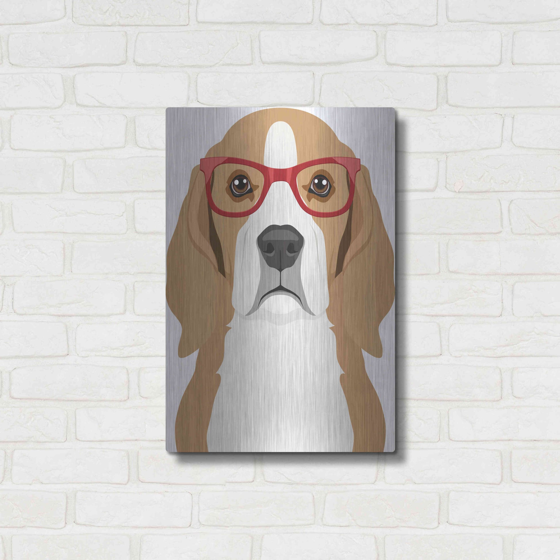 Luxe Metal Art 'Beagle Wearing Hipster Glasses' by Furbaby Affiliates, Metal Wall Art,16x24