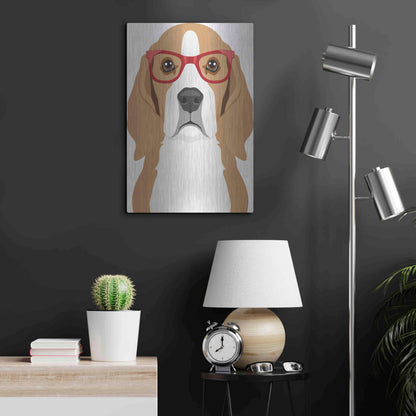 Luxe Metal Art 'Beagle Wearing Hipster Glasses' by Furbaby Affiliates, Metal Wall Art,16x24