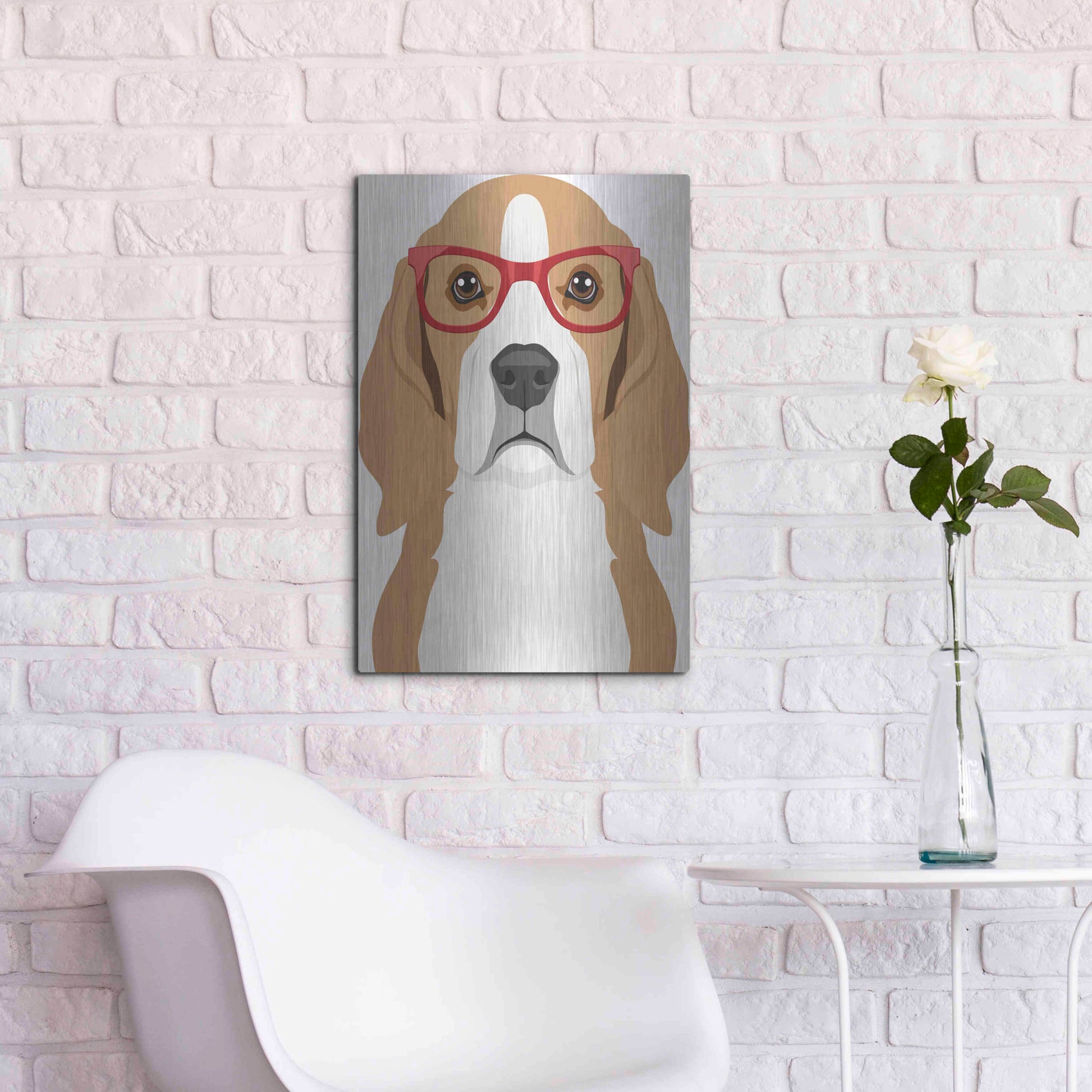 Luxe Metal Art 'Beagle Wearing Hipster Glasses' by Furbaby Affiliates, Metal Wall Art,16x24